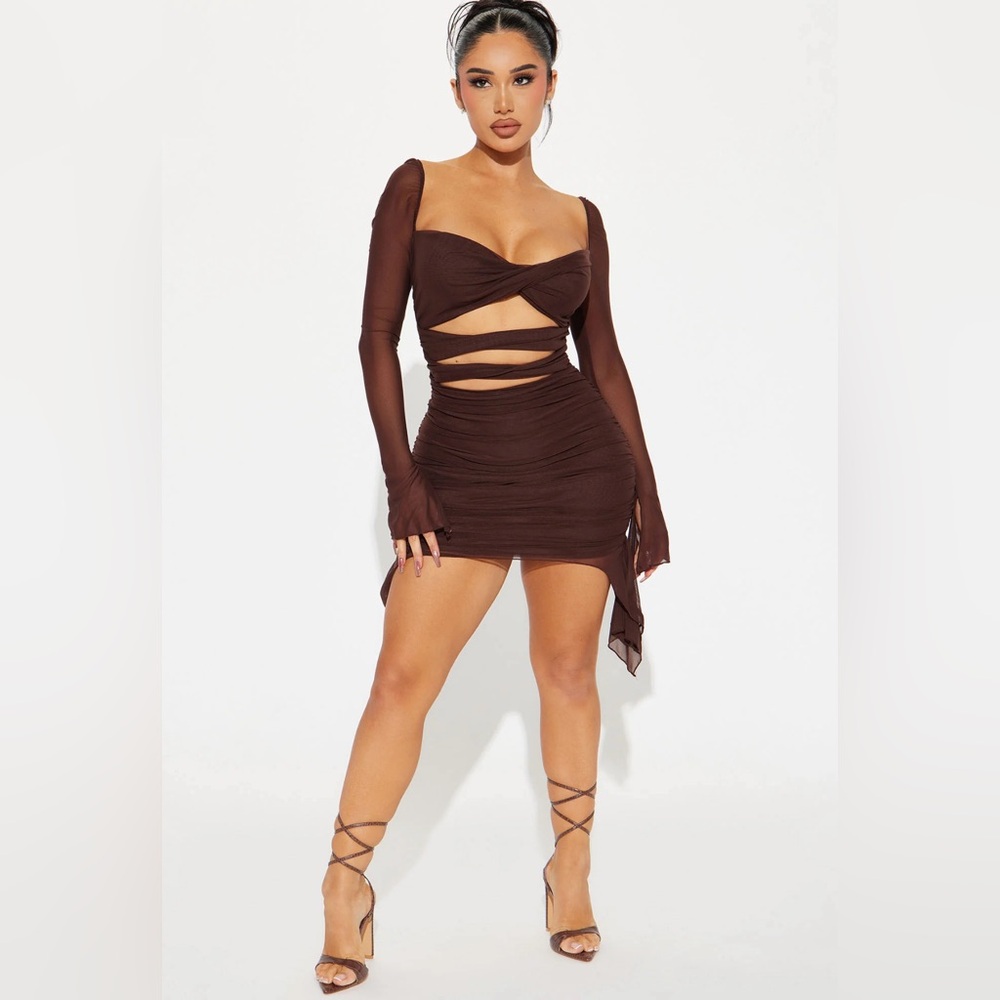 NWT Brown Cut Out Mesh Dress